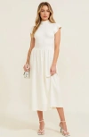 Modenaire Mock Neck Cap Sleeve Knit Midi Dress With Elastic Waist Detail