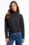 Modenaire Mock Neck Raglan Sleeve Wide Ribbed Hem Sweater In Black