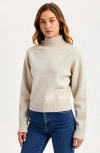 Modenaire Mock Neck Raglan Sleeve Wide Ribbed Hem Sweater In Neutral