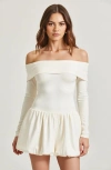Modenaire Off-shoulder Long-sleeve Mini Dress With Bubble Hem