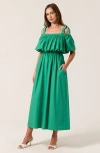 Modenaire Off-shoulder Ruffle Midi Dress In Green
