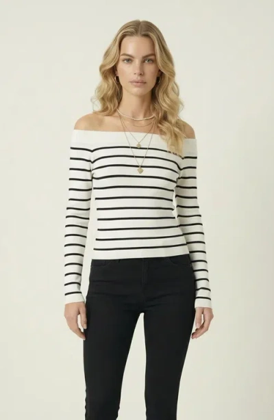 Modenaire Off The Shoulder Striped Knit Top In Multi
