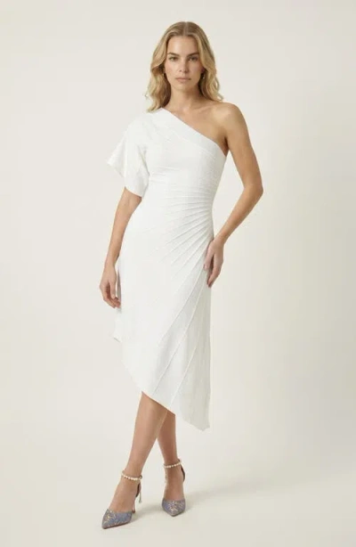 Modenaire One Shoulder Knitted Dress With Slim Waist And Flared Hem In White