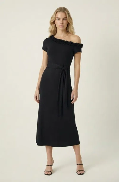 Modenaire One Shoulder Midi Dress In Black