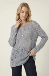 Modenaire Open Knit Pullover Sweater In Gray