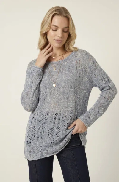 Modenaire Open Knit Pullover Sweater In Gray