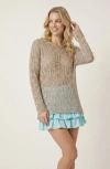 Modenaire Open Knit Pullover Sweater In Gray