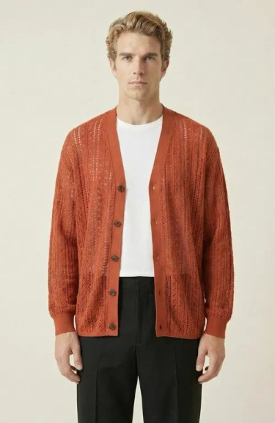 Modenaire Open Knit Textured Cardigan In Orange