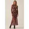 Modenaire Ornate Floral Mesh Maxi Dress With Mock Neck In Multi