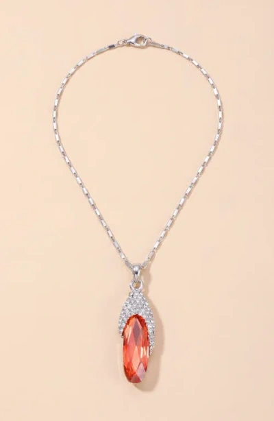 Modenaire Oval Crystal Pendant Necklace In Silver