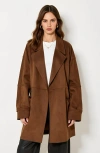 Modenaire Oversized Faux Suede Coat With Wide Lapels And Side Pockets In Brown