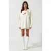 Modenaire Oversized Knit Sweater Dress With Statement Bow And Ribbed Trim In White