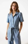Modenaire Paisley Print Belted Jumpsuit With Short Sleeves And Button Front
