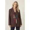 Modenaire Patchwork Detail Notched Lapel Blazer In Brown