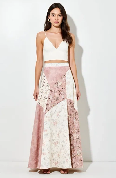 Modenaire Patchwork Floral Chevron Panel Maxi Skirt In Multi