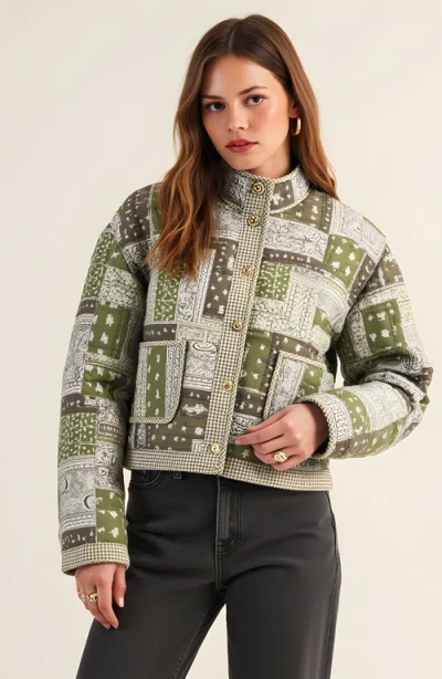 Modenaire Patchwork Quilted Jacket With Bandana Print And Gingham Trim In Multi
