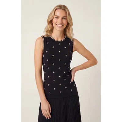 Modenaire Pearl Embellished Pleated Midi Sleeveless Dress In Black