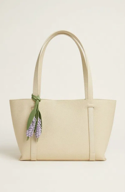 Modenaire Pebbled Leather Tote Bag With Removable Pouch And Charm In White