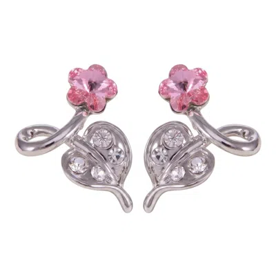 Modenaire Pink Flower Crystal Drop Earrings For Women