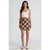 Modenaire Plaid A-line Front-seam Detail Mini Skirt In Brown
