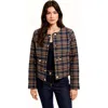 Modenaire Plaid Cropped Jacket With Button Closure And Patch Pocket In Brown