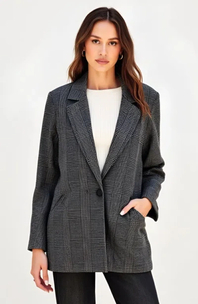 Modenaire Plaid Single-breasted Blazer With Notched Lapels And Front Pockets In Gray