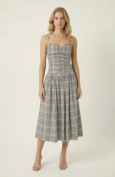 Modenaire Plaid Smocked Bodice Midi Dress