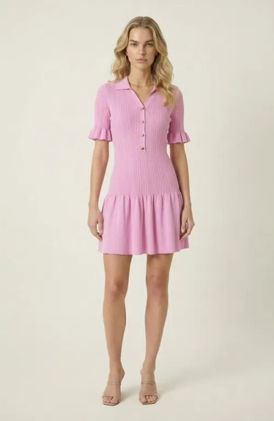 Modenaire Pleated Mini Dress With Ruffle Hem And Button Front In Pink