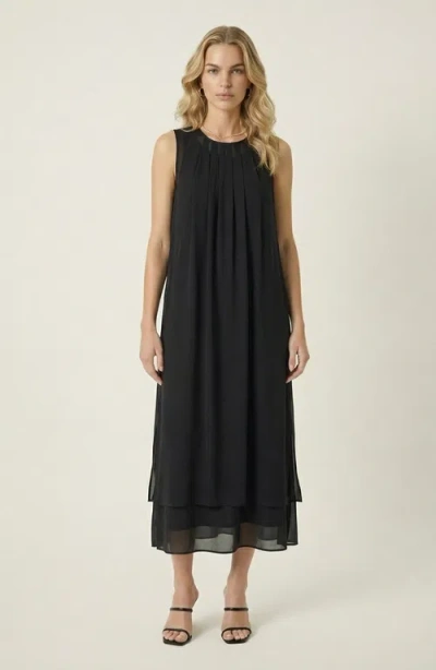 Modenaire Pleated Sleeveless Midi Dress In Black