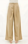 Modenaire Pleated Wide-leg Trousers In Neutral
