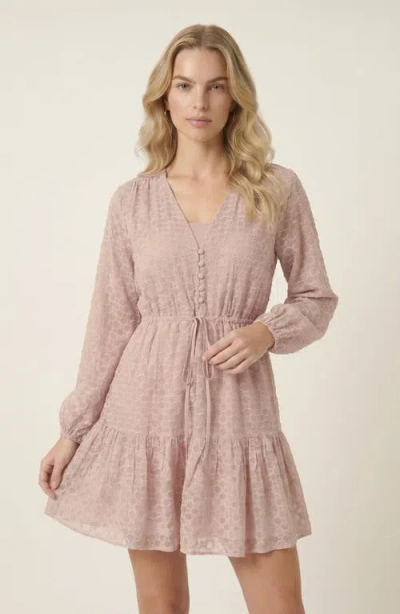 Modenaire Polka Dot Embroidered Lace V-neck Tie Waist Dress In Pink