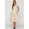 Modenaire Polka Dot Midi Shirt Dress With Cap Sleeves And Button Front In Multi