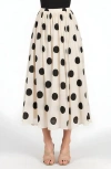 Modenaire Polka Dot Pleated Midi Skirt In White