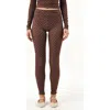 Modenaire Polka Dot Print High Waist Full-length Leggings With Wide Waistband In Brown