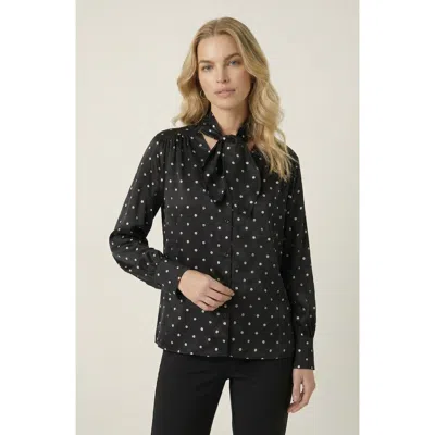 Modenaire Polka Dot Tie Neck Blouse In Black
