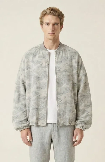Modenaire Printed Zip Front Elastic Hem Bomber Jacket In Sand