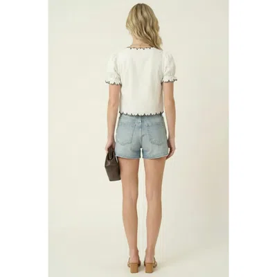 Modenaire Puff Sleeve Embroidered Front Tie Blouse In Neutral