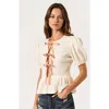 Modenaire Puff-sleeve Peplum Blouse With Bow-tie Front Detail