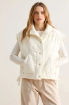 Modenaire Quilted Sleeveless Vest With Snap Front And Side Ties In White