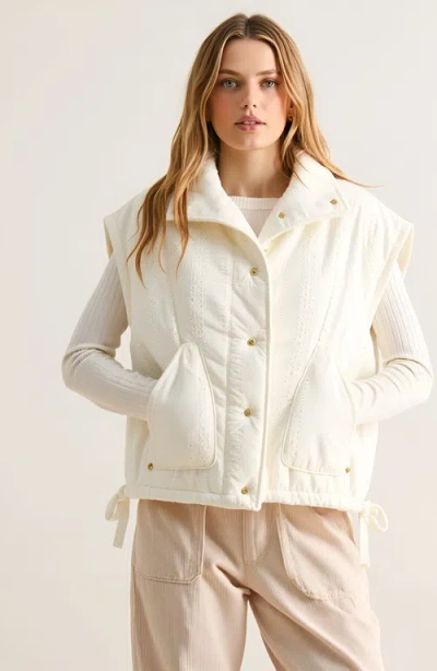 Modenaire Quilted Sleeveless Vest With Snap Front And Side Ties In White