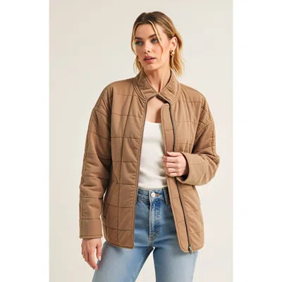 Modenaire Quilted Zip-up Jacket With Stand Collar And Square Stitch In Brown