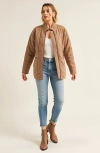 Modenaire Quilted Zip-up Stand Collar Square Stitch Detailing Jacket In Brown
