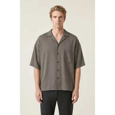 Modenaire Relaxed Fit Short Sleeve Camp Collar Button Down Shirt In Gray