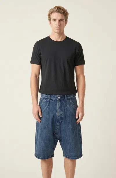 Modenaire Relaxed Fit Washed Denim Shorts With Utility Pockets In Blue