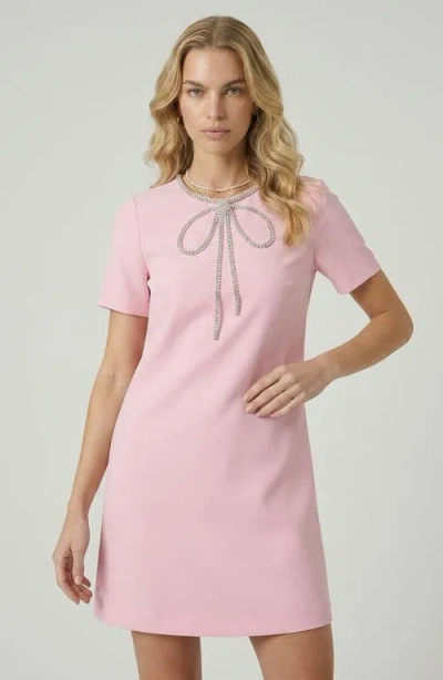 Modenaire Rhinestone Bow Detail Short Sleeve Mini Dress In Pink