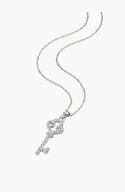 Modenaire Rhinestone Key Pendant Necklace In Silver