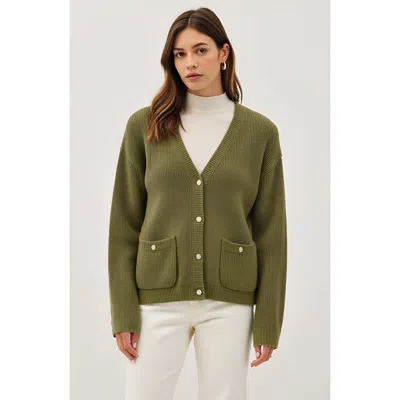 Modenaire Ribbed Button Down Cardigan In Green