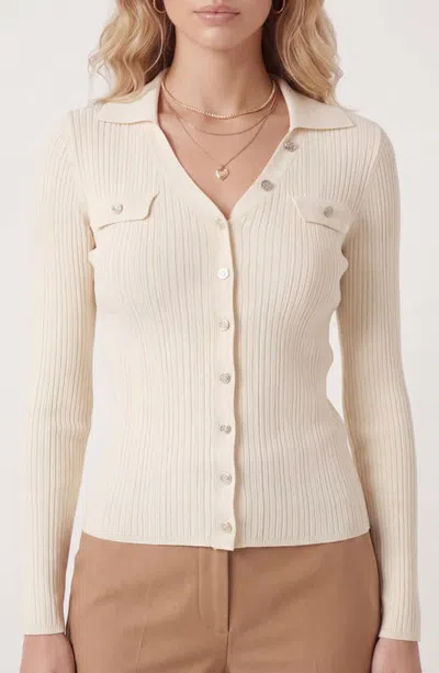 Modenaire Ribbed Knit Collared Button Front Cardigan In Neutral