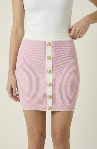 Modenaire Ribbed Knit Contrast Trim Mini Skirt In Pink