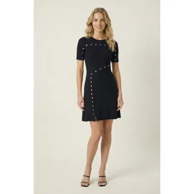 Modenaire Ribbed Knit Mini Dress With Stud Detail And Asymmetric Seam In Black